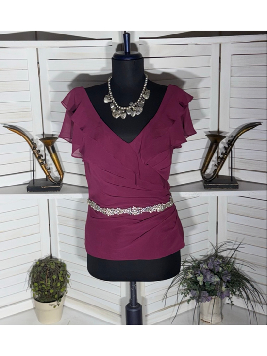 Alfred Angelo Tops - Vintage chiffon top ruffled V-neck beaded cocktail wedding guest Coquette